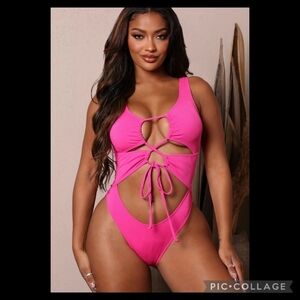Pink Cut-Out Women Swim One Piece